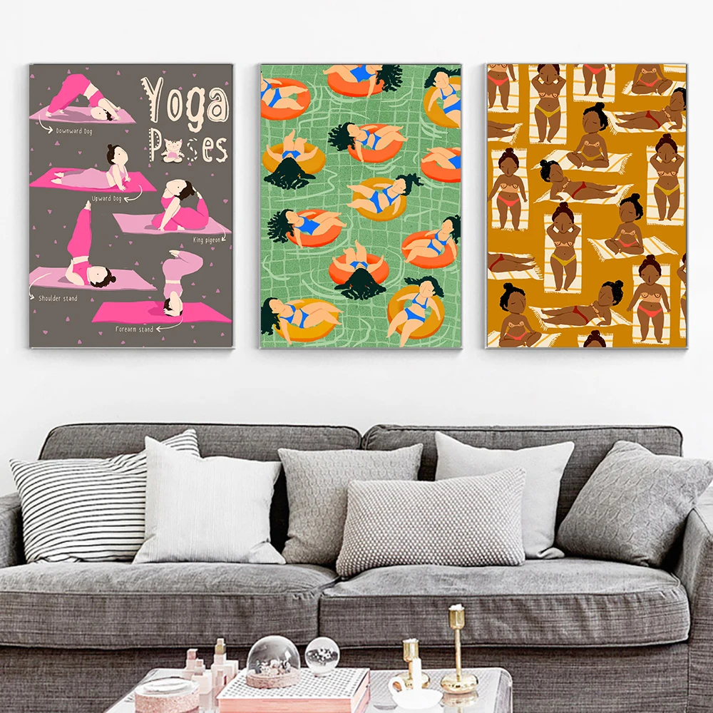 Кокосовая кожа летняя пляжная подсолнуха Обнаженная девушка бассейн настенная