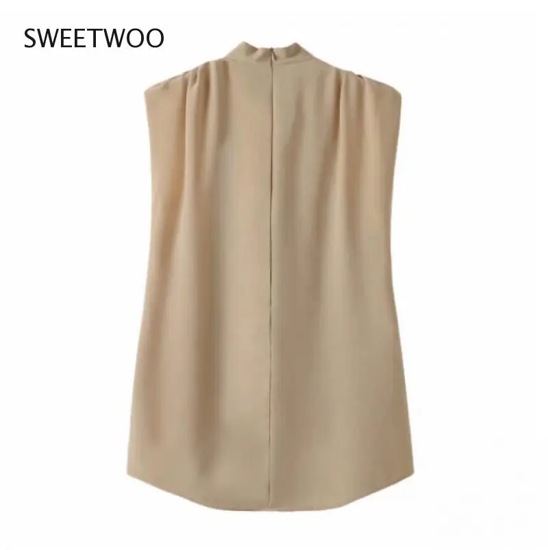 

Draped Collar Vest Ladies White Top Solid Streetwear Personality Loose Sleeveless Tank Top Summer Top Female Sexy