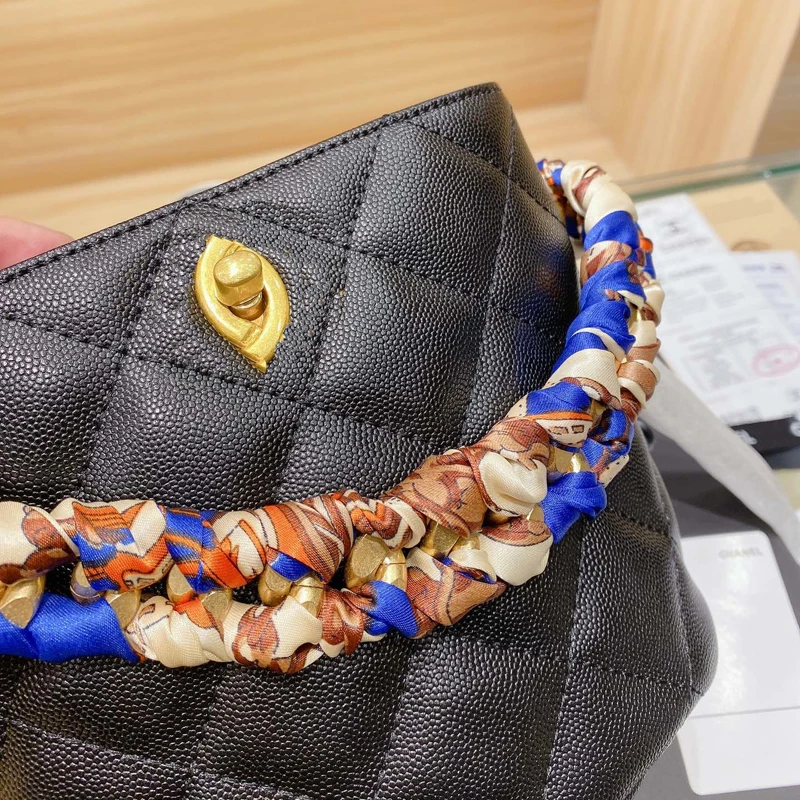 

One-Shoulder Portable Bucket Bag With Logo Fashion Bags for Women Lozenge Double Layer Caviar Pattern Genuine Leather
