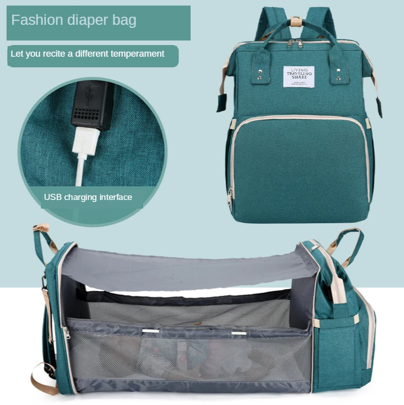 

Multifunctional Portable Folding Mummy Bag Outdoor Large Capacity Foldable Crib Bag Fashion Mommy Backpack Diaper Organizing Bag