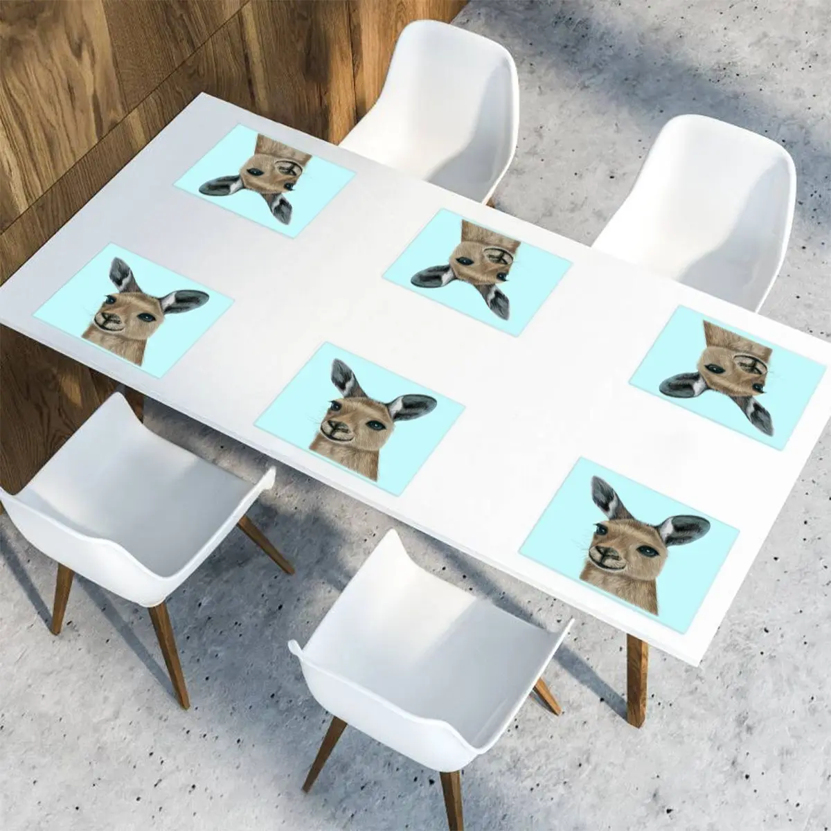 

6 Pcs Placemat Table Mat Cute Wild Australian Kangaroo Head For Tables Heat-insulation Linen Kitchen Dining Pads