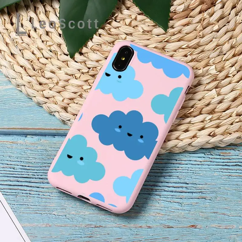 

Cartoon clouds cartoon cute blue Phone Case Candy Color for iPhone 11 12 mini pro XS MAX 8 7 6 6S Plus X 5S SE 2020 XR Cover