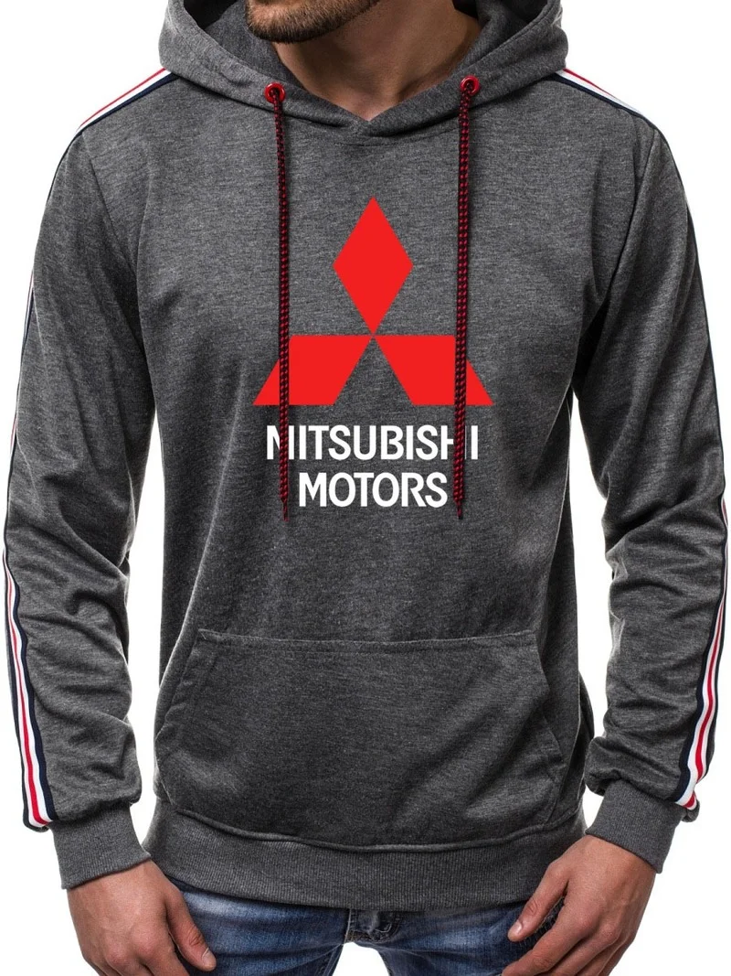 

NEW Casual Trend Men's Hoodie Mitsubishi Car logo Printed high quality stripe cotton Harajuku Solid color Men's sweatshirt