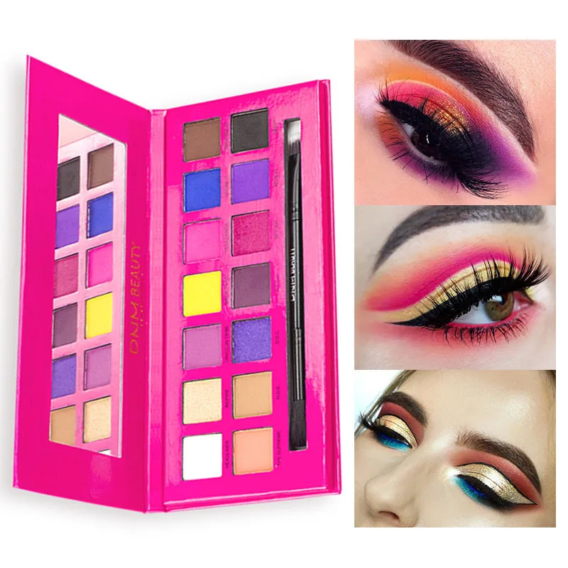 

Тени для век 14 цветов, поднос для макияжа с высокой жемчужной матовой поверхностью и кисточкой для зеркала для макияжа, стойкий натуральный ...