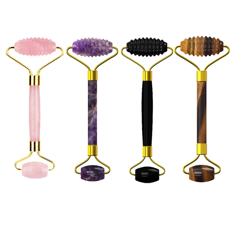 

Rose Quartz Sawtooth Roller Gouache Scraper Natural Stone Face Massager Real Jade Facial Massager Roller Skin Care Tools