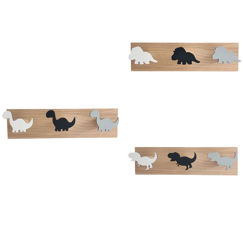 

Kids Dinosaur Wall Mounted Coat Hooks Wooden Door Hanger for Boys Bedroom Nursery Playroom Decorations