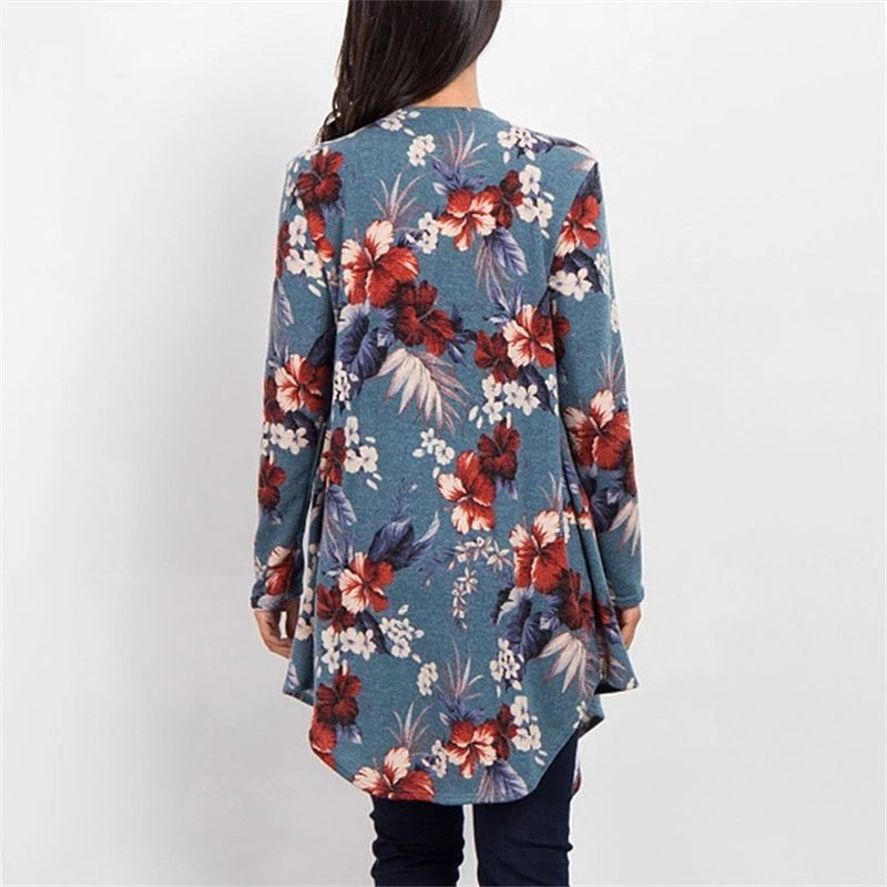 

Women Vintage Floral Print Blouses Shirt 2019 Spring Long Sleeve Casual Irregular Kimono Cardigan Elegant Loose Cardigans Tops