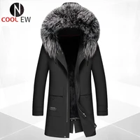 2021 winter new detachable rabbit fur liner pie to overcome mens mid length casual fur coat fox fur collar fur coat