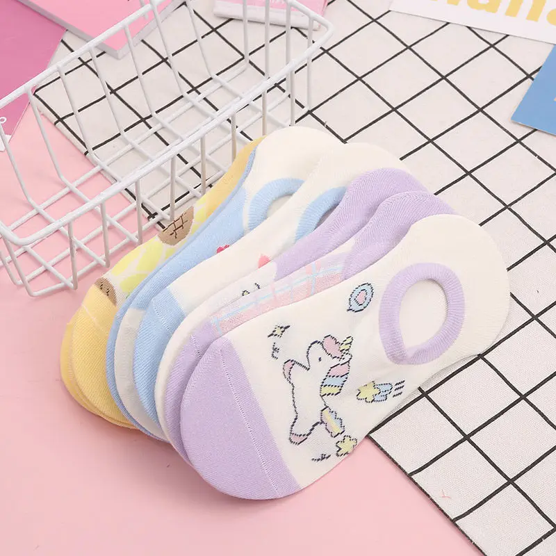 Sfree 6Pairs Purple Invisible Cartoon Cute Japanese Sweet Girl Anti-Skid Sports Boat Socks