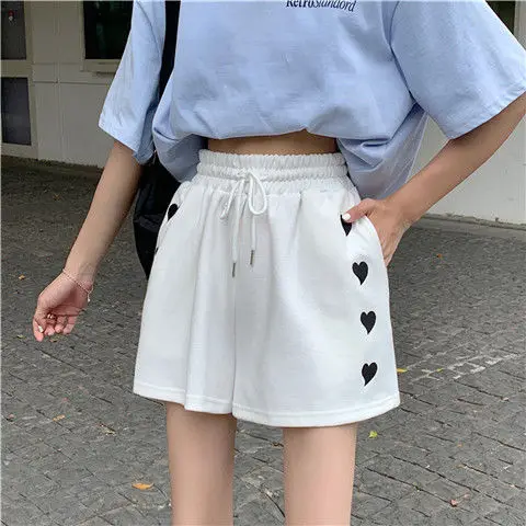 

Summer 2021 new net red fried street love embroidery show thin high waist loose pants casual shorts girlfriends