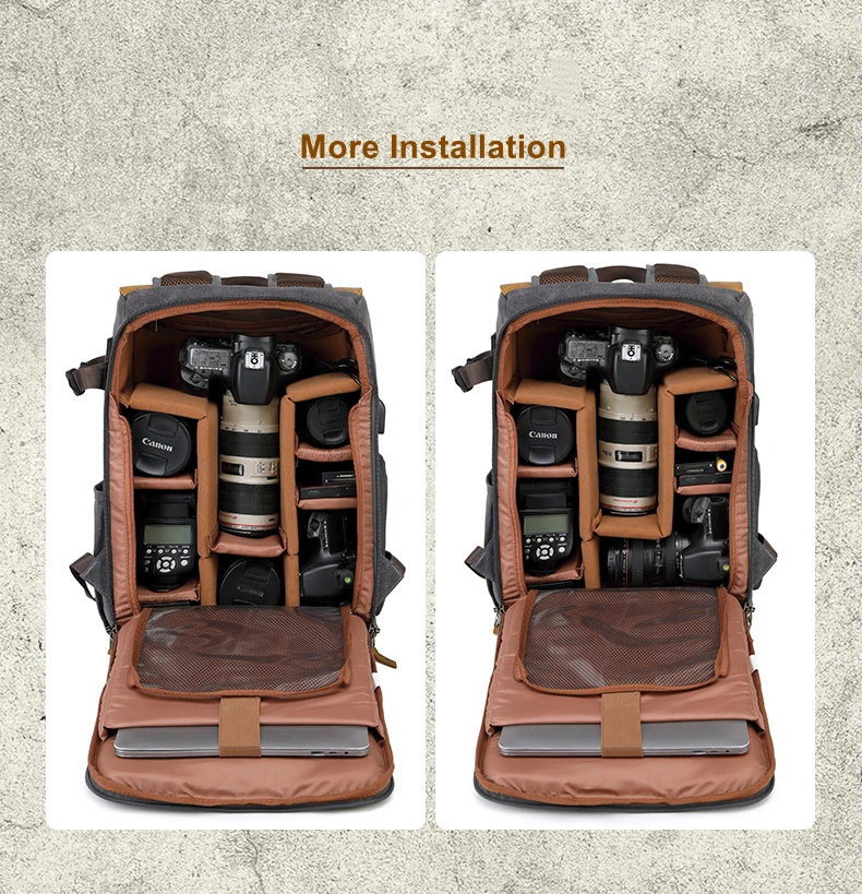 Рюкзак для DSLR камеры Batik тканевый кожаный водонепроницаемый с подкладкой чехол