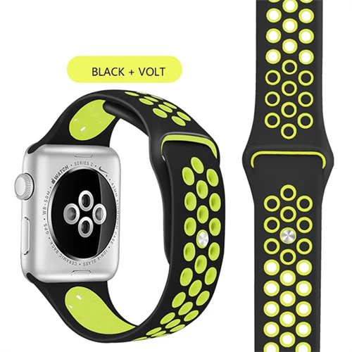 Black Volt Эластичный дышащий Силикон Спортивный ремешок для Apple Watch 5 4 3 2 1 42 мм 38 мм резиновые ремешки для Nike+ Iwatch 4 3 40 мм 44 мм - Цвет ремешка: Black Volt
