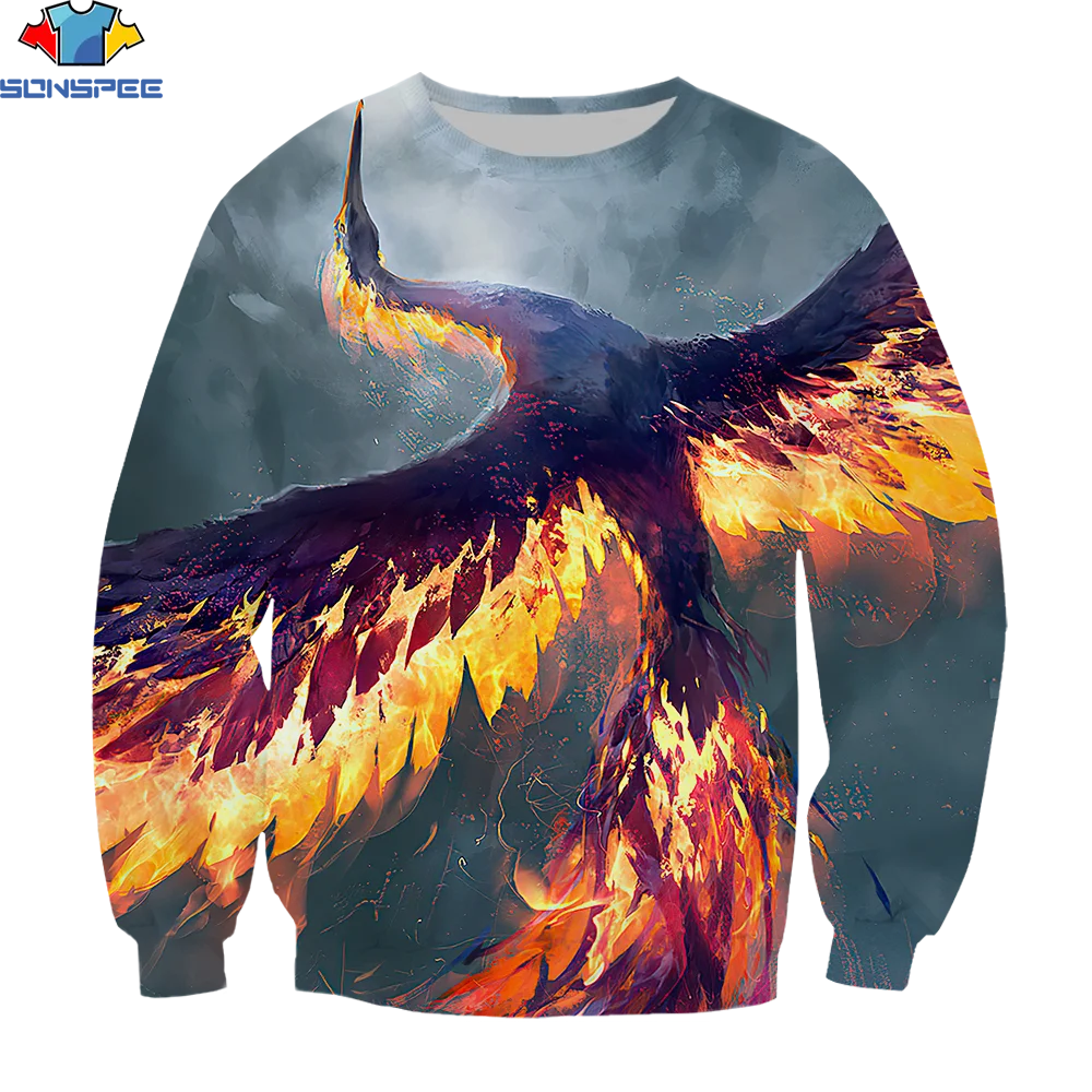 

SONSPEE 3D Chinese Style Phoenix Print Fashion Without Cap Sweatshirt Men/Women Autumn Sweatshirts Print Long Sleeve Tracksuits