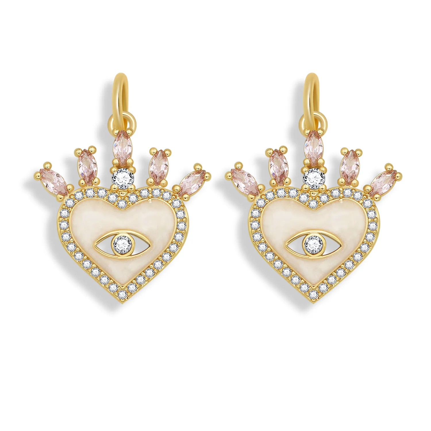 

AAA White Cubic Zirconia Stones Gold-plated Brass Love Heart Crown Evil Eye Pendant For Necklace Makings CZ Fashion Jewelry Gift