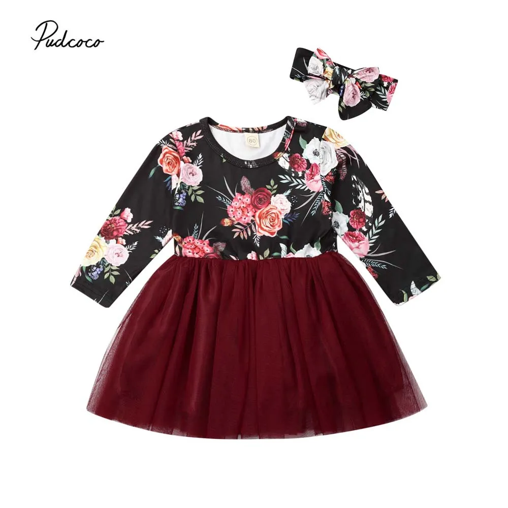 2019 одежда для малышей на весну и осень платье маленьких девочек с цветами