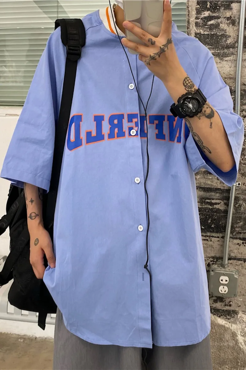 

Summer Couple Shirt Girl 2021 new Korean version ins retro letter print loose short-sleeved baseball jersey tide