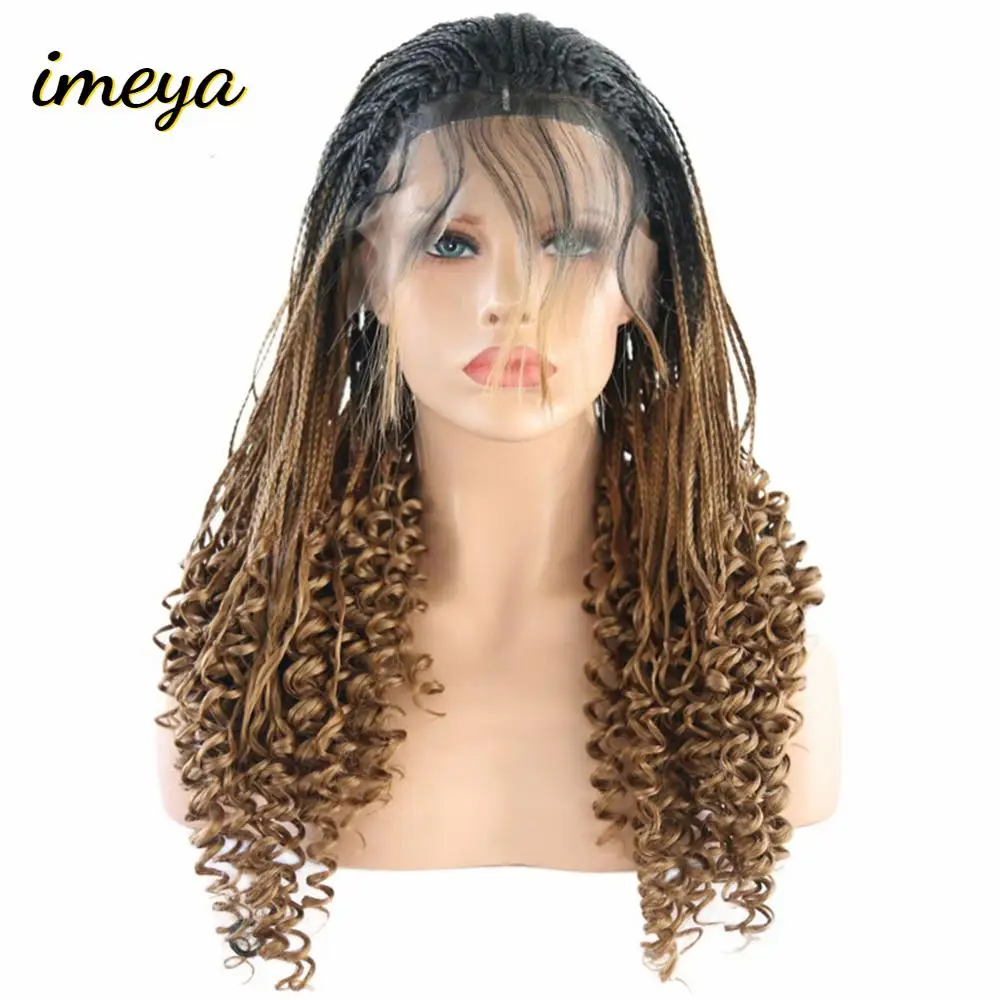

Imeya Synthetic Lace Front Two Tone Color Micro Braided Wigs High Temperature Fiber With Baby Hair Curly Wigs For Women