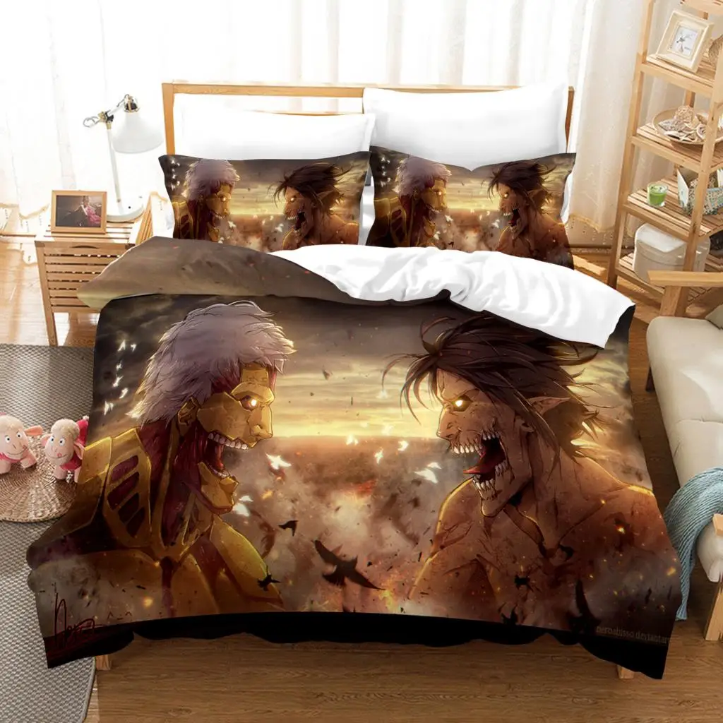 

Attack On Titan Bedding Set Single Twin Full Queen King Size Attack On Titan Bed Set Children Kid Bedroom Duvetcover Sets 3D 011