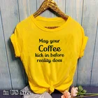 Женская футболка с коротким рукавом, круглым вырезом и надписью May your Coffee