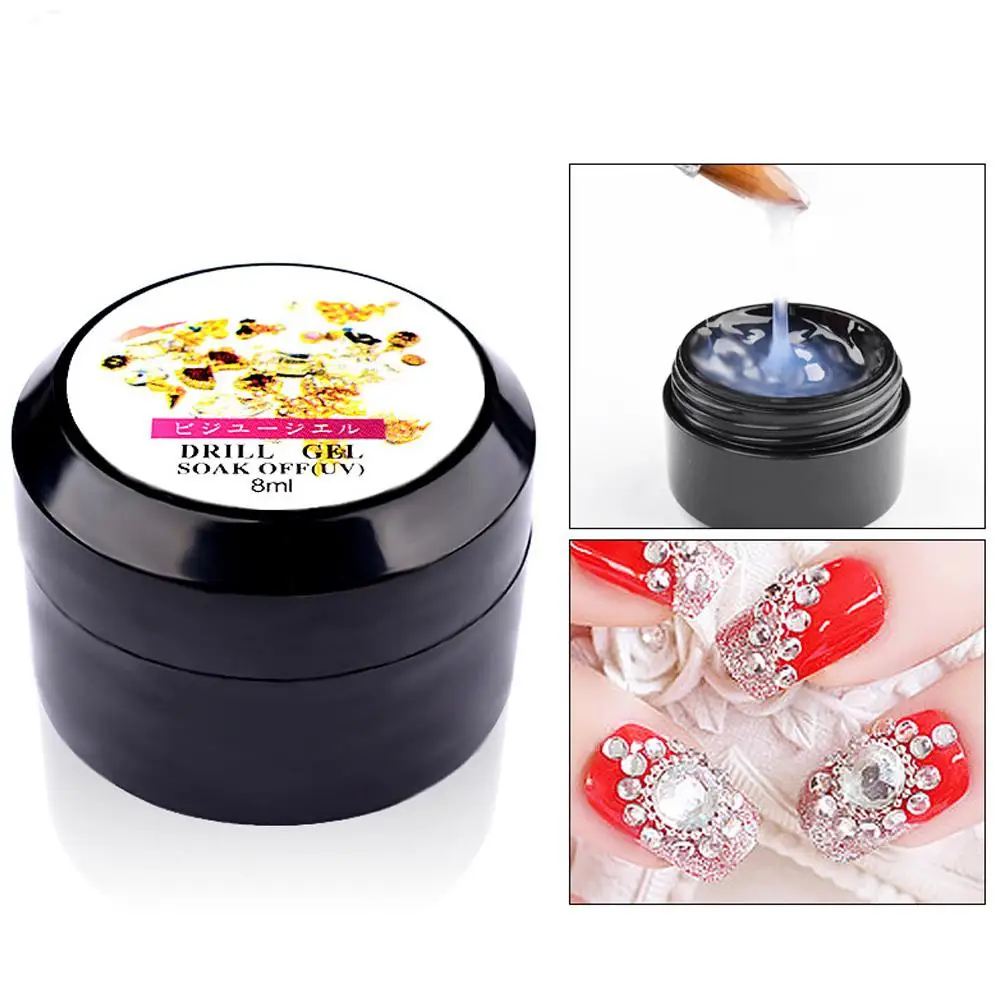 

8ML Nail Transparent Gel Tool Super Sticky Sturdy Gel with Special Phototherapy Diamond Rhinestones Decorations Inlay Glue