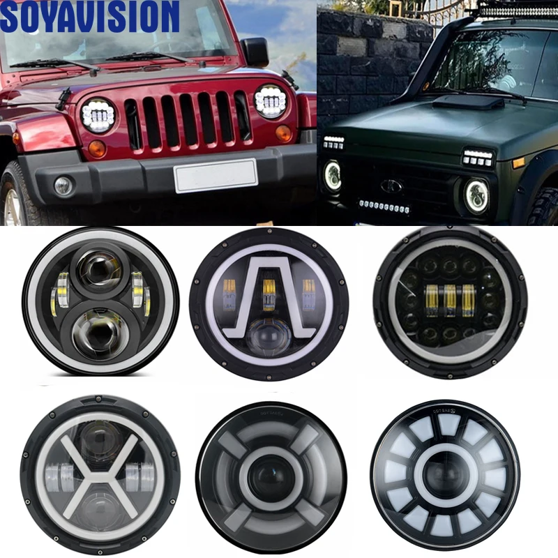 7-дюймовые светодиодные гало-фары для Jeep Wrangler TJ JK LJ CJ Land Rover Defender Nissan Patrol Y60 Hummer H1 и H2