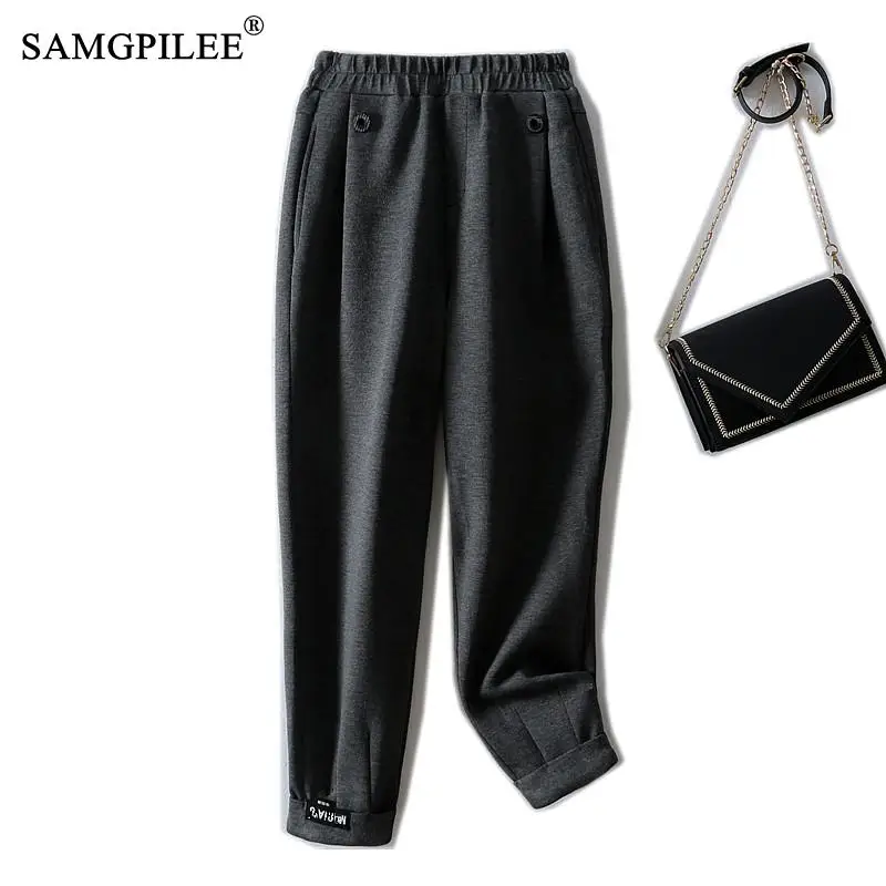

SAMGPILEE Carrot Pants Women Fall Winter 2021 Plus Size Elastic Waist Pockets Casual Pants Worn Outside Sweatpants Woman 6XL