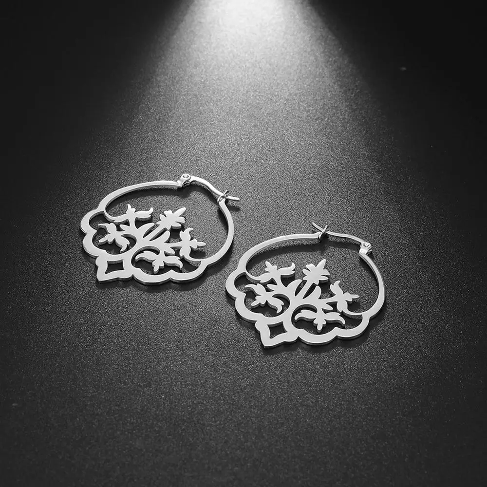 Майшопе Древо жизни для женщин цветок лотоса круглые серьги-кольца из