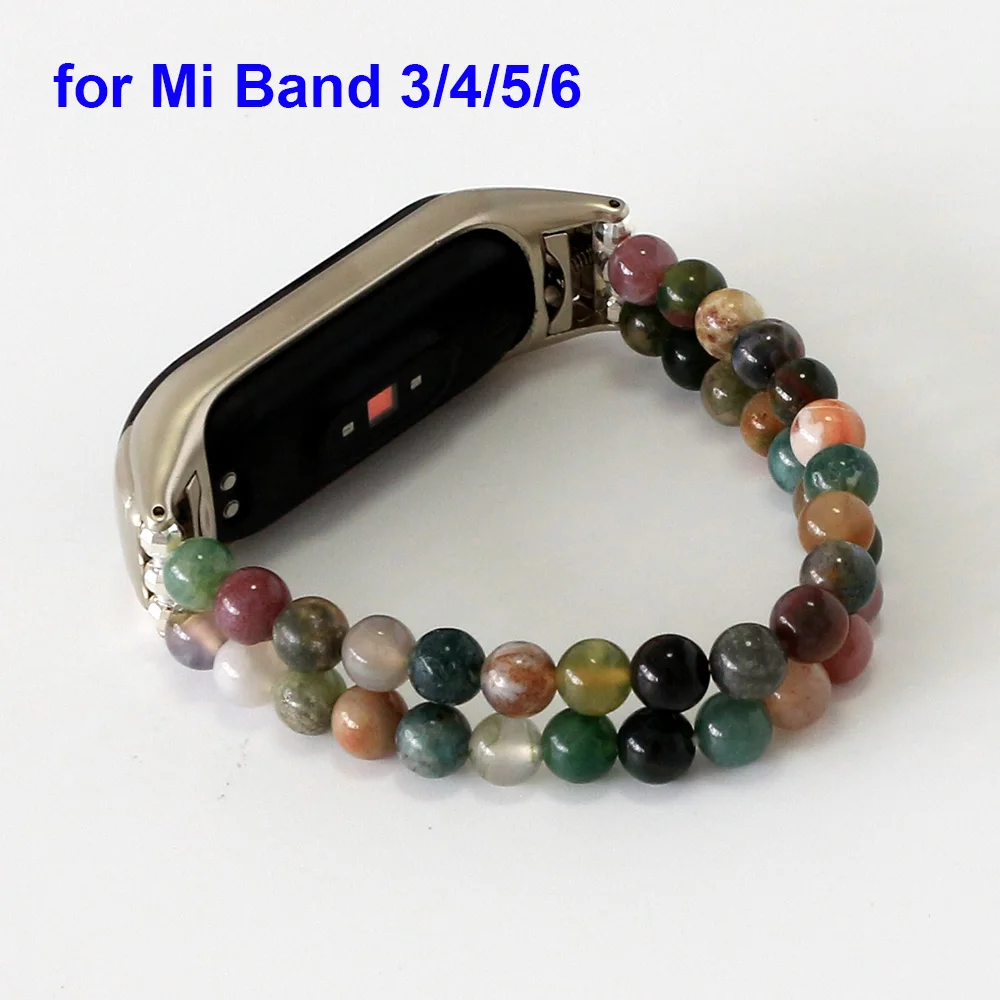 

DIY Agate Bracelet for Xiaomi Mi Band 3 4 5 6 Men Women Strap Cool Elastic Beaded Bracelet on Mi Band 5 6 Miband Accessories