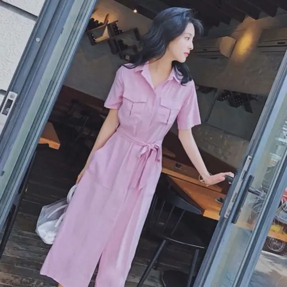 

2020 Fashion Black Turn-down Collar Shirt Dress Women Casual Solid Belt Short Sleeve Summer Dress Plus Size Vestidos Robe FY138