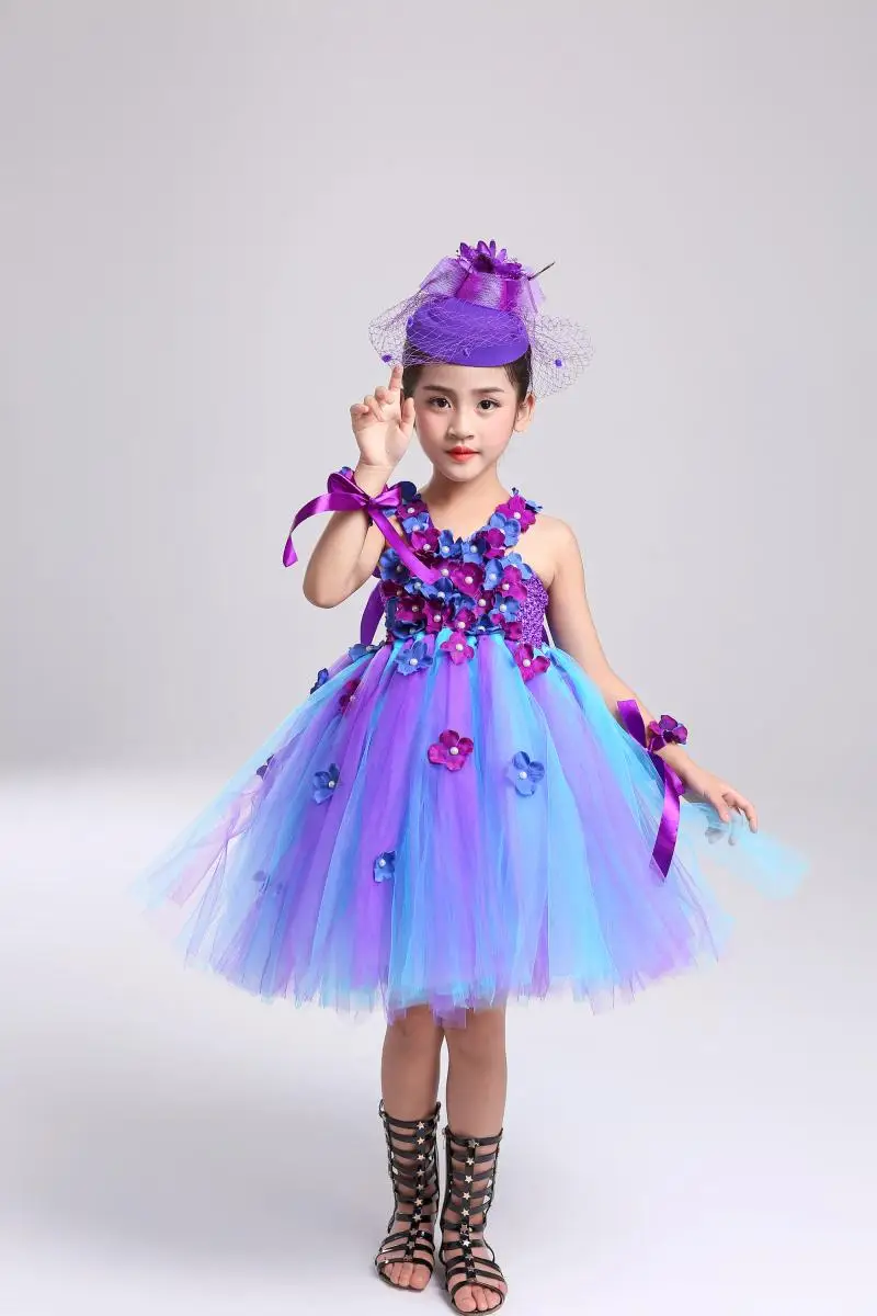 Фиолетовые пышные платья с павлином для девочек Вечерние платья-пачки цветочным