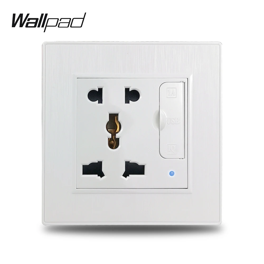 

Wallpad S6 White 13A EU UK Universal 5 Pin Wall Socket With 3.1A Double USB Charging Port Outlet Brushed PC Plastic Panel Frame