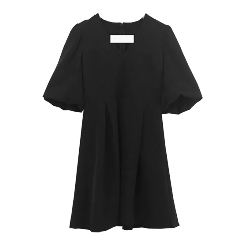 

Summer New Retro Hong Kong Style French Minority Style Little Black Dress Elegant A- line Dress Short Small