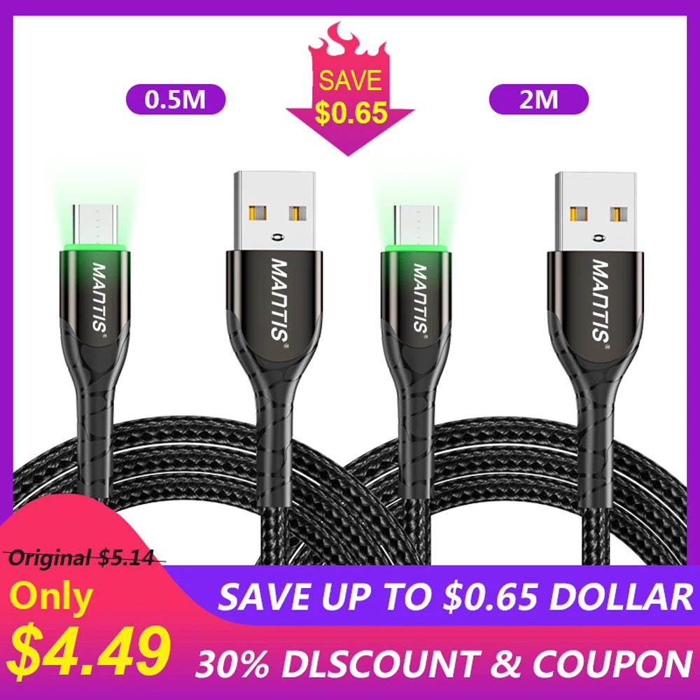 0.5M And 2M Black MANTIS 3 м 2 м светодиодный кабель Micro Usb для samsung Xiaomi 3A Быстрая зарядка зарядное устройство через Micro Usb Android мобильный телефон кабель для передачи данных - Цвет: 0.5M And 2M Black