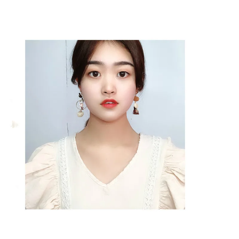 Японский бант птица дерево кисточка ассиметричная длинная без пирсинга клипсы