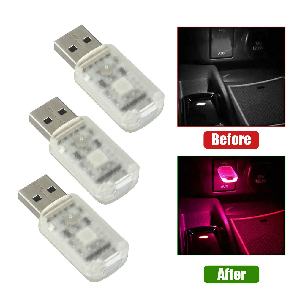 

3 шт. мини-USB светодиодный автомобильный интерьерный светильник сенсорная клавиша атмосфера окружающая лампа аксессуары универсальный пор...