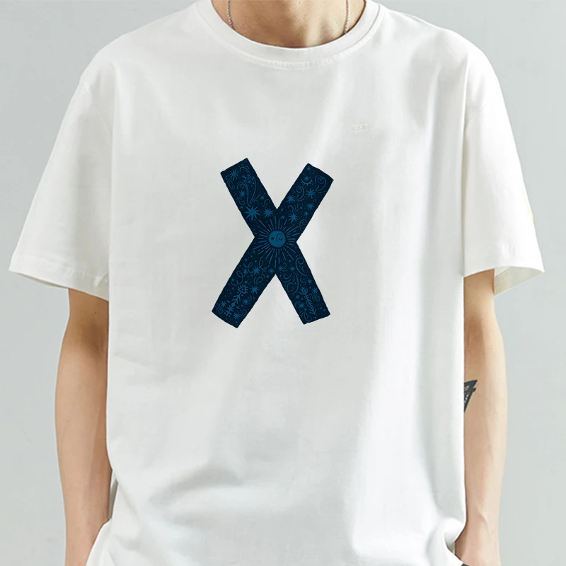 

Abcdefghijklmnabc Letter X Printed Men's Fashion T-shirt Summer Sleeve O-neck Leisure Outwear Tees Breathable Casual Men T Shirt