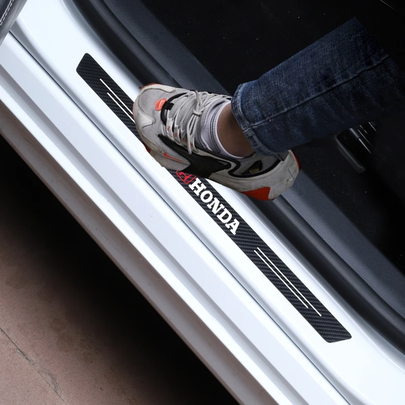 

4PCS Car Styling Carbon Fiber Door Sill Protector Stickers For Honda Civic City Accord Odyssey Spirior CRV protection Sticker