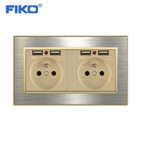 fiko 2gang 16a wall power standard household fr eu socket %ef%bc%8cfrench socket with dual usb%ef%bc%8cstainless steel panel socket %ef%bc%8c146mm86mm
