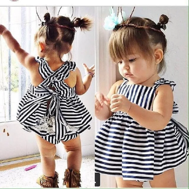 

Summer Baby Girls Fashion Outfit Sling Striped/White Dress Lace PP Pants 2Pcs Infant Kids Casual Wear