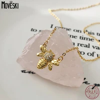 moveski 925 sterling silver french retro gold zircon bee pendant necklace womenhigh quality jewelry gift