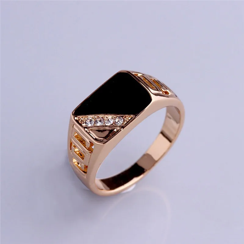 

Size 6-10 Classic Gold-color Rhinestone Men Ring Black Enamel Male Finger Rings Best Selling 3 Colors