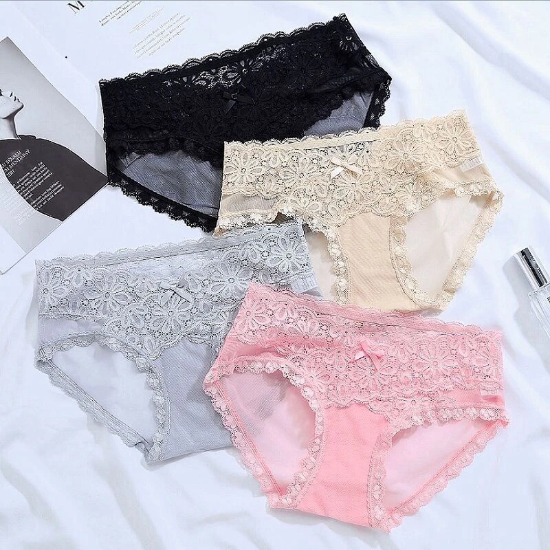 

Fashion Sexy Ladies Lace Underwear Underwear Transparent Floral Bowknot Soft Underwear Seamless Underwear Sexy Hollow Underwear