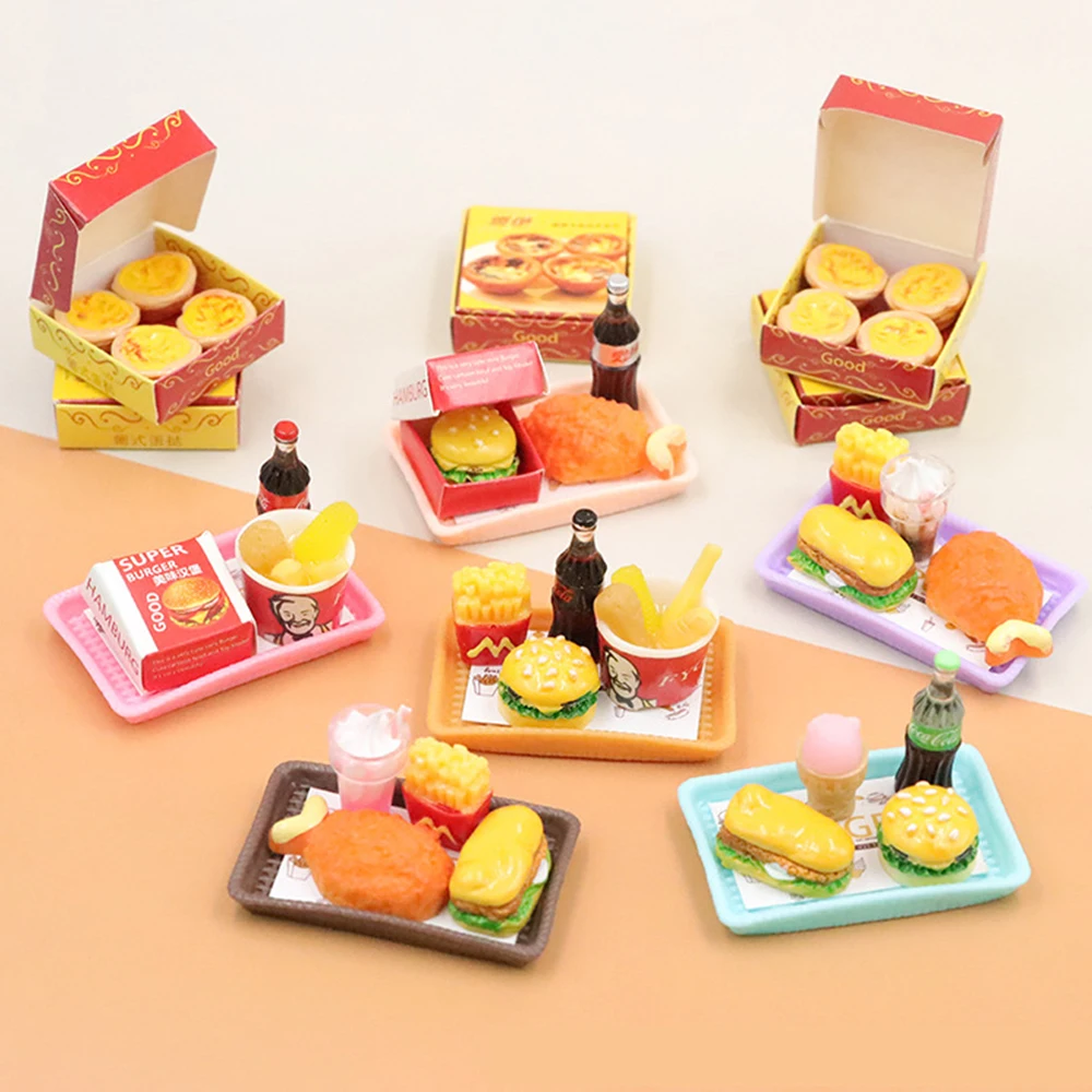 

Simulation Dollhouse Furniture Scene Model 1/12 Miniature Food Hamburger Fries Family Bucket Set Small Ornaments Toys For Girls