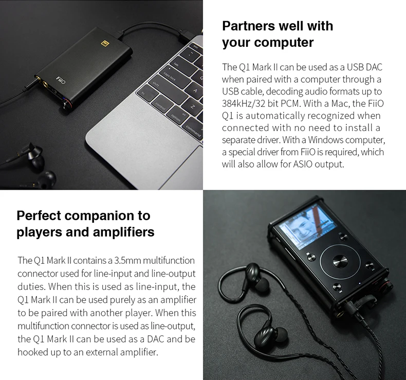 FiiO родная DSD USB DAC/усилитель Q1 MKII для Apple iPhone iPad, FiiO DAC Ampifiler для Android/компьютера/sony/Xiaomi