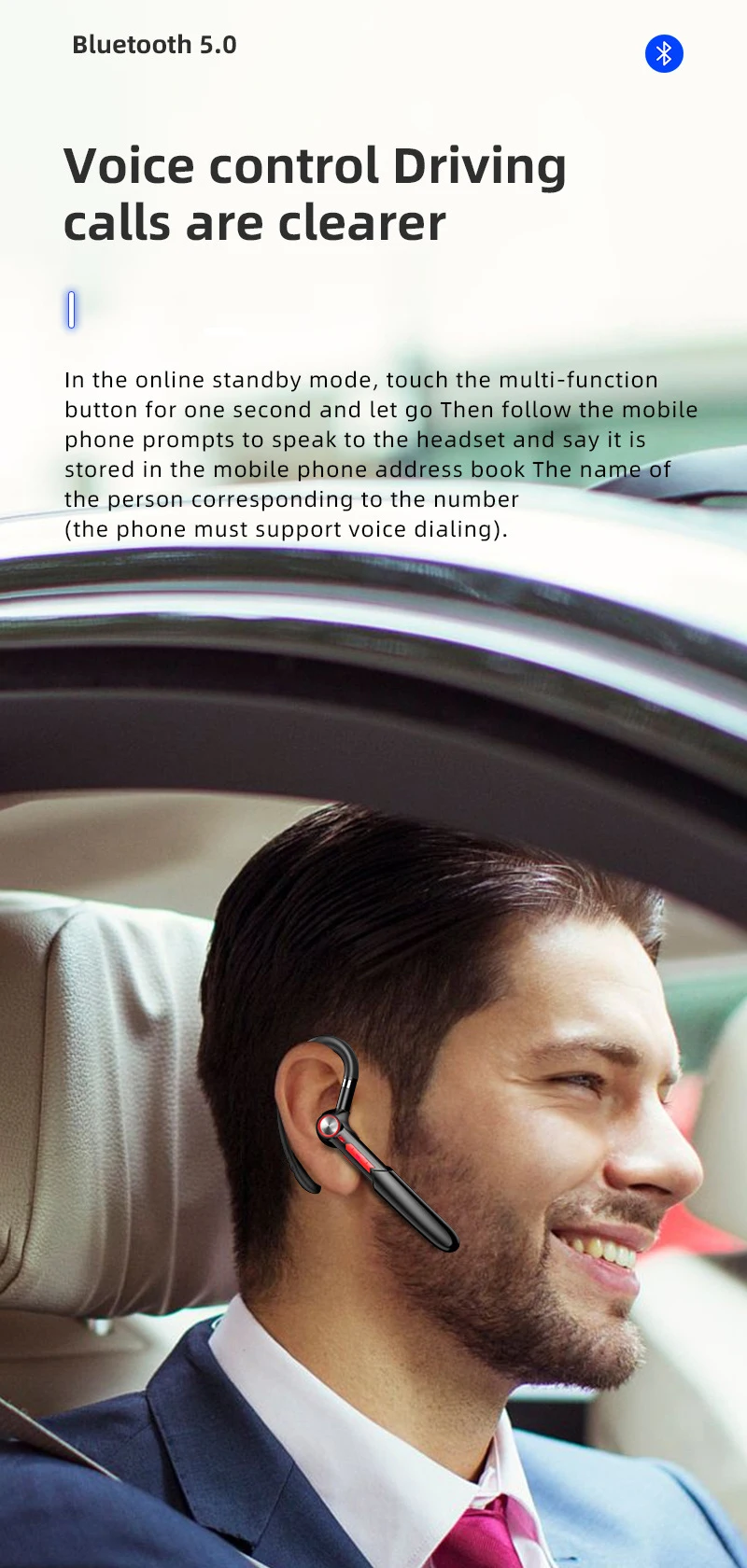 

5.0 Wireless Bluetooth Earphones Single Ear Hook Business Stereo Headphones Handsfree Sports Headset With Microphone