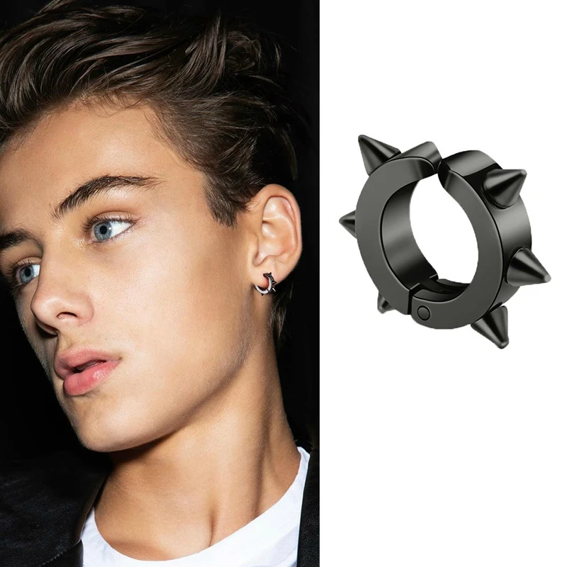 

Stainless Steel Fake Piercing Earrings For Men Geometric Cone Thorn Hip Hop Rock Punk Earrings Jewelry No Allergies