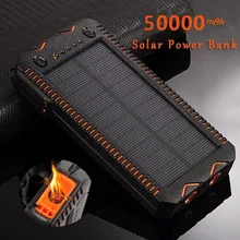 50000mAh Solar Power Bank High-Capacity Phone Charging Power Bank with Cigarette Lighter Double USB Outdoor Emergency Charger