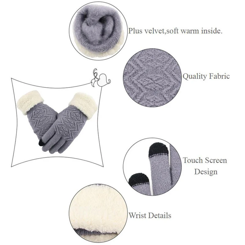Sale Women Winter Touch Screen Thick Gloves Warm Kint Elegant Full Finger Fleece Gloves