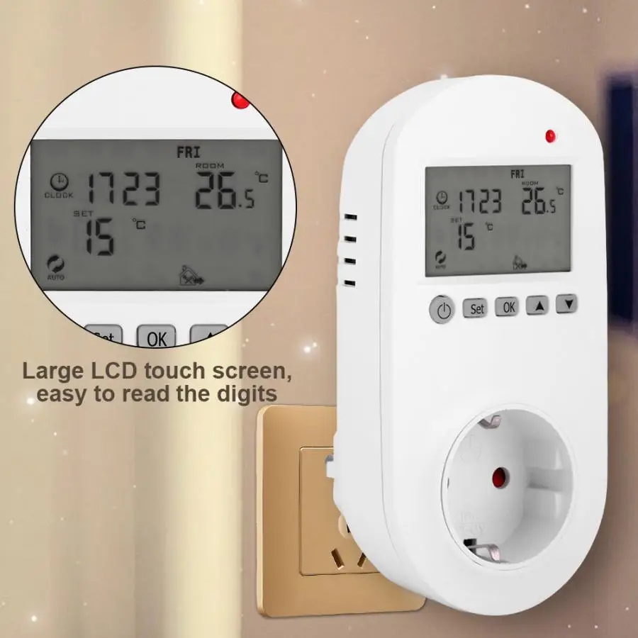 Wireless LCD Display Socket Digital Heating Thermostat Temperature Controller HY02TPR EU Plug Kitchen Outlet Tuya | Обустройство дома