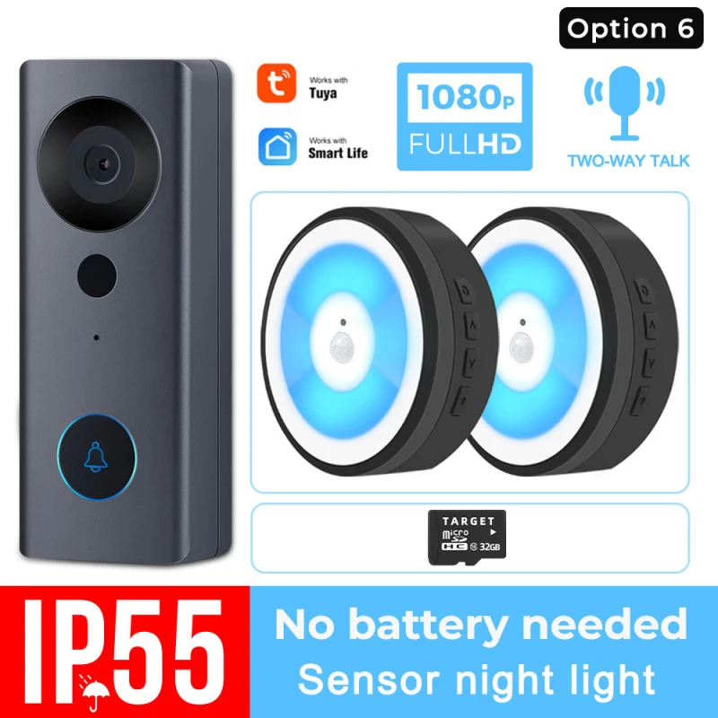 

Новинка 2021 Беспроводной Wi-Fi 1080P визуальный умный Ночной светильник высокой четкости с пассивным ИК датчиком движения дверной Звонок камера
